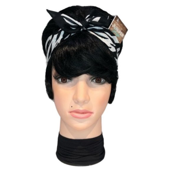Zebra Striped Black and White Animal Print Bandana Tie Headband - Picture 3 of 13